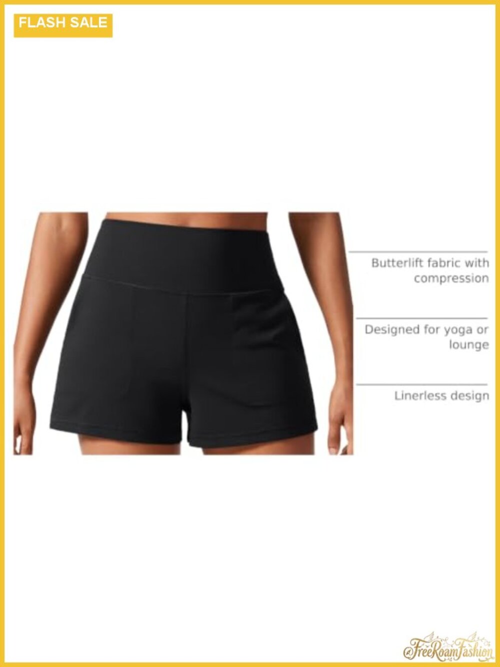 Women's High Rise Linerless Yoga Shorts 3" Hand Pockets Butterlift Fabric - Picture 3 of 4